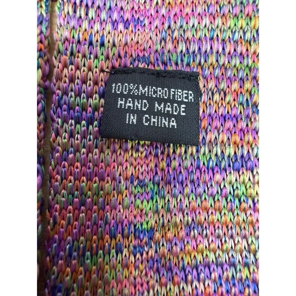 Zenio Mens Sq Tip Knit Tie Multicolor Purple Blue Green Microfiber 58in Office
